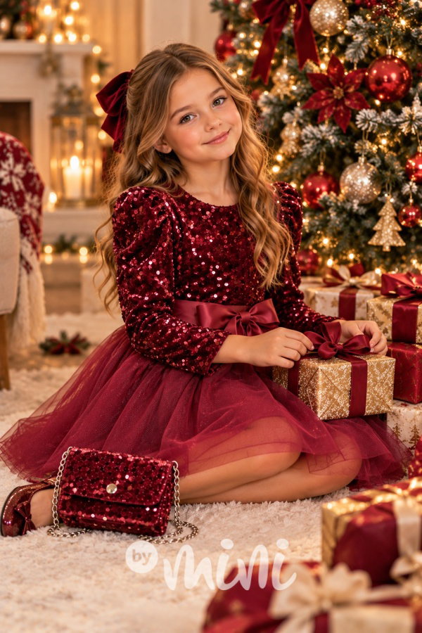 Sváteční šaty Scarlet s kabelkou bordo