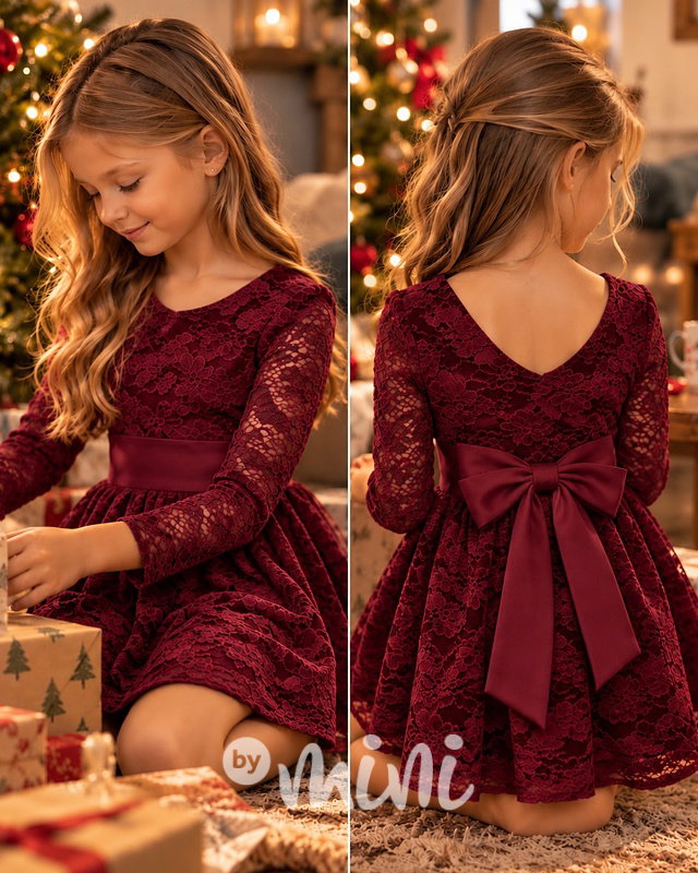 Sváteční šaty Velvet bow bordo