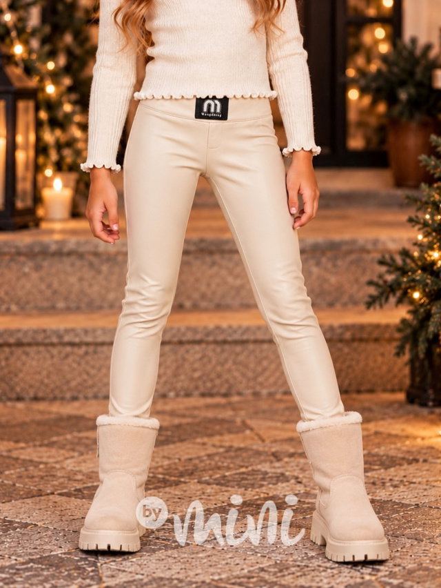 Zateplené eco leather legíny vanilla