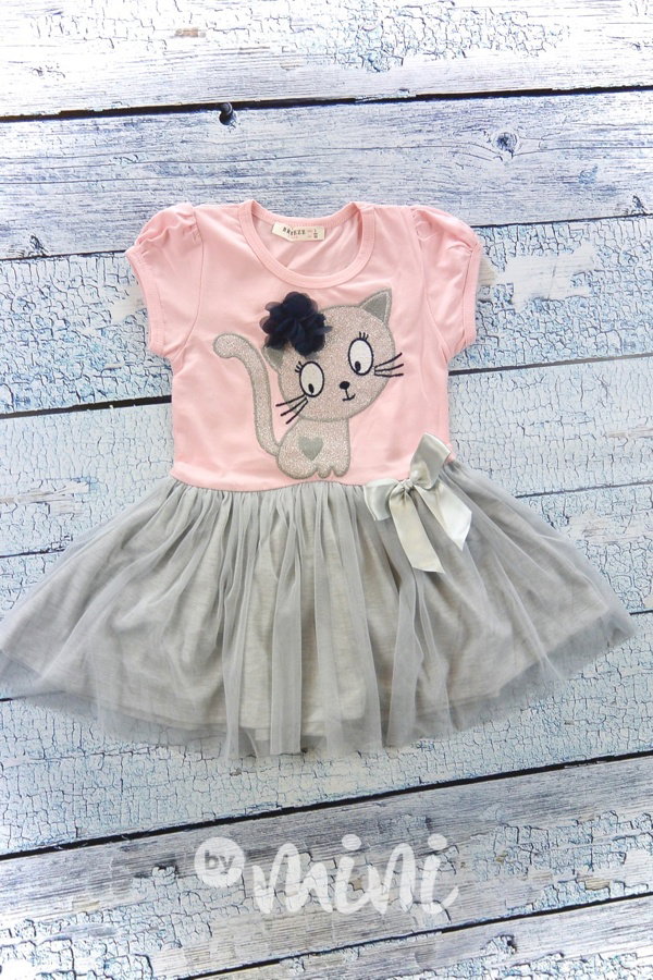 Cutie cat šaty pink/grey