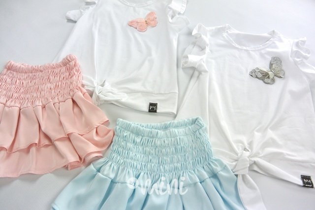 Butterfly top + aqua skirt