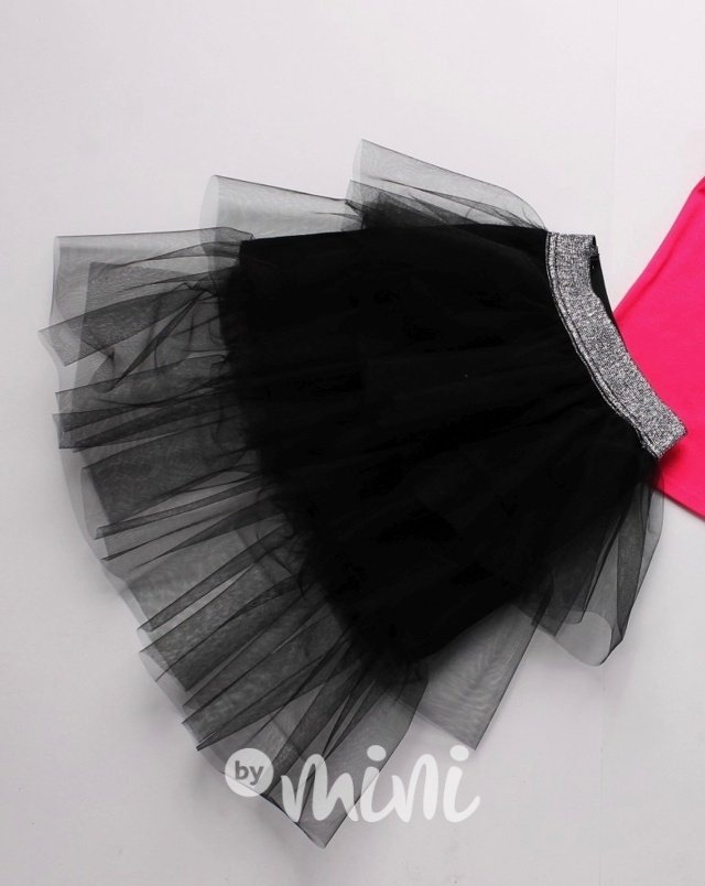 Cherry triko flitry + černá midi sukně