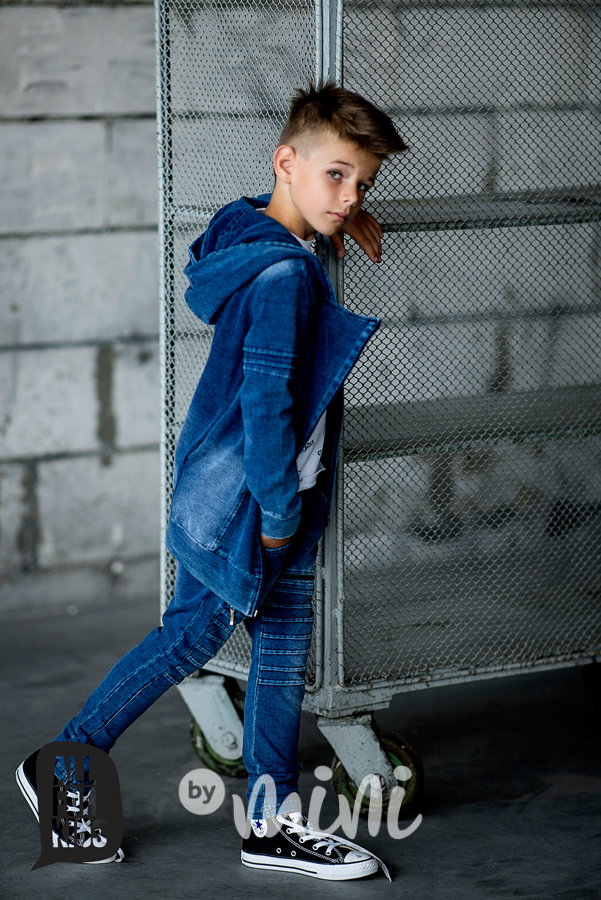 Jeans tepláčky s prošitím a zipem