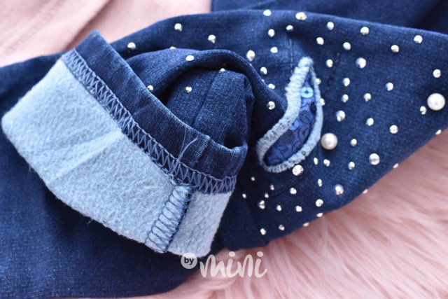 Zimní vyteplené stretch legíny jeans s kamínky