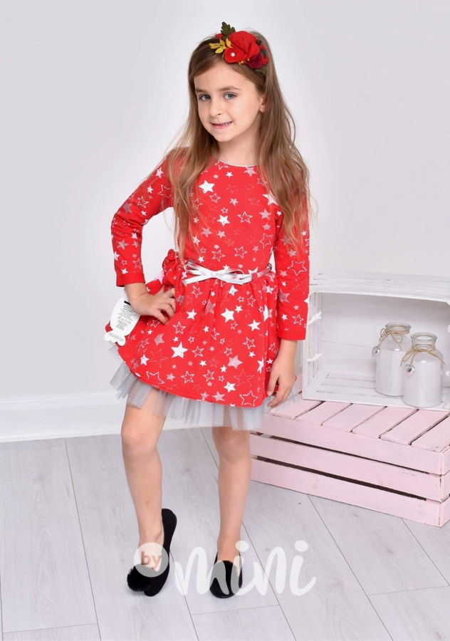 Červené dívčí vánoční šaty s hvězdičkami