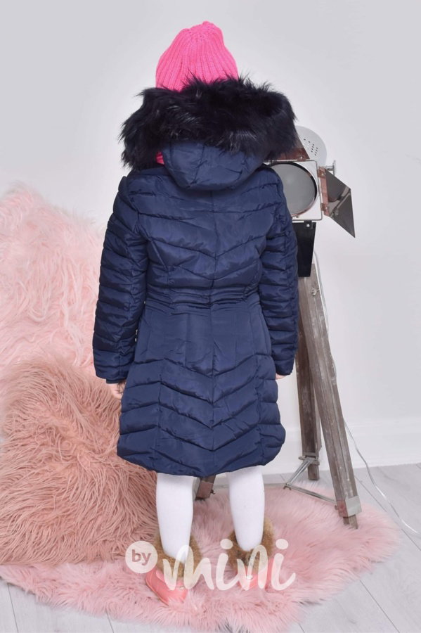Zimní dětský modrý kabát s kapucí a kožešinou
