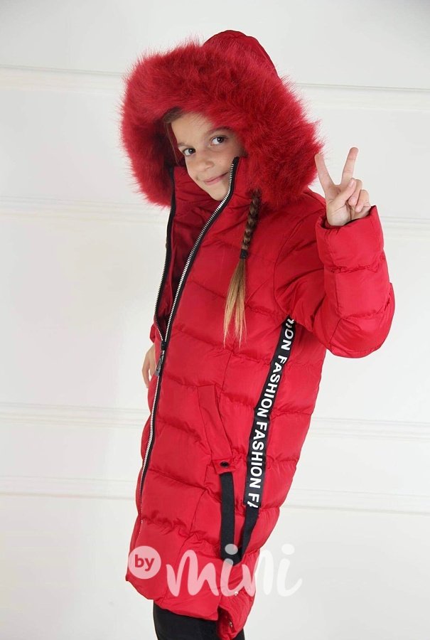 Červený dívčí zimní kabát Fashion