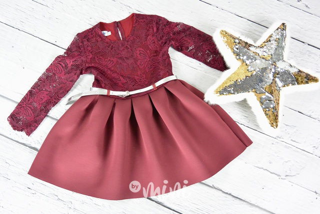 LUXURY BORDO dívčí šaty s krajkou 