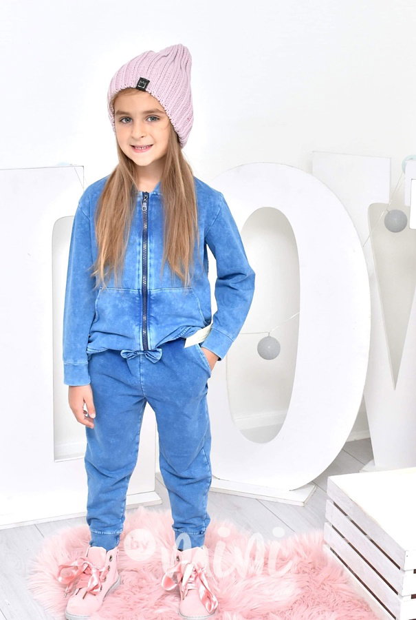Acid wash jeans souprava modrá