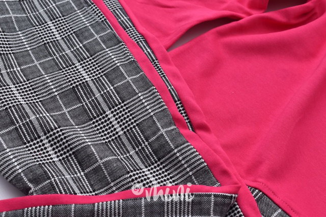 Pink karo dívčí komplet