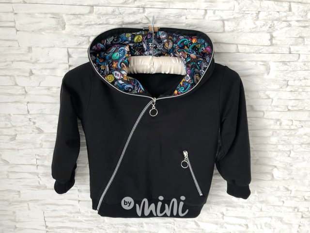 Space černá mikina na šikmý zip
