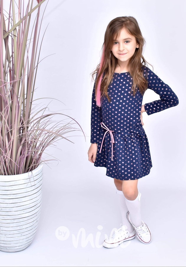 Tmavě modré puntíkované šaty pro dívky