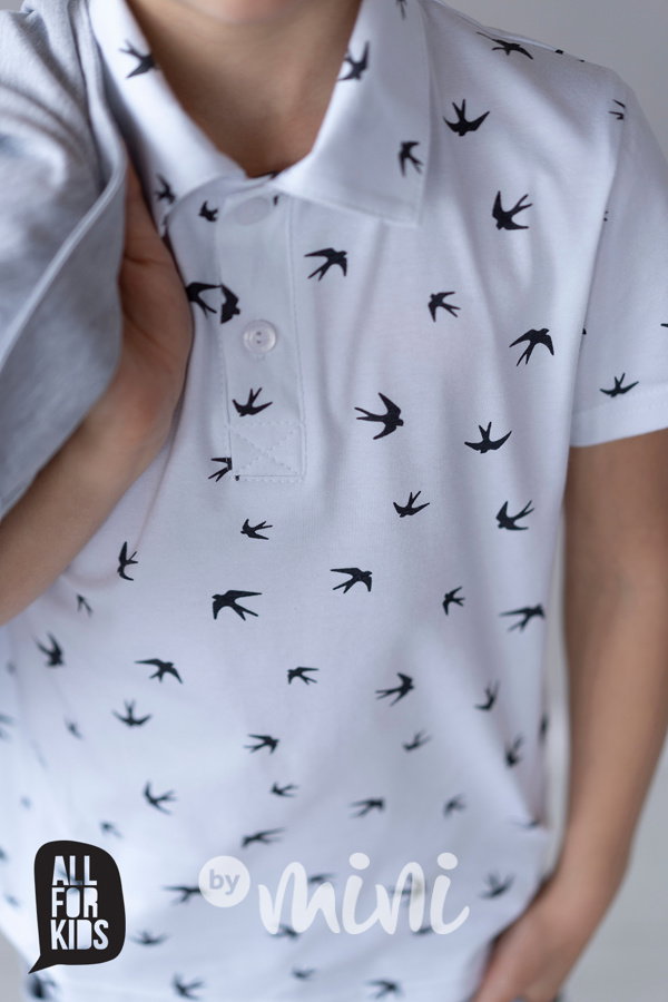Bílé chlapecké tričko polo birds