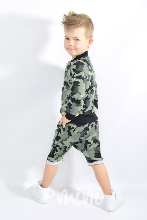 Chlapecké army baggy kraťasy s neon zipem s kapsou
