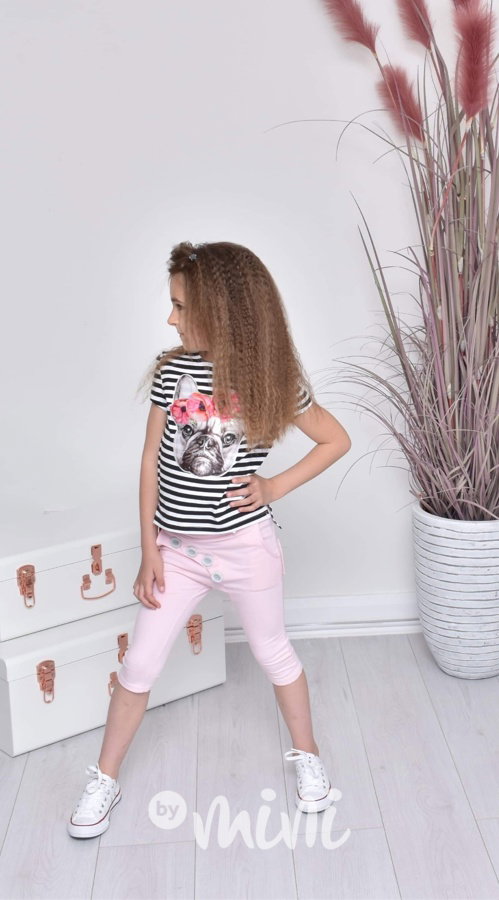 Set maminka a dcerka baggy růžové By Mini, knoflíky a kapsy 