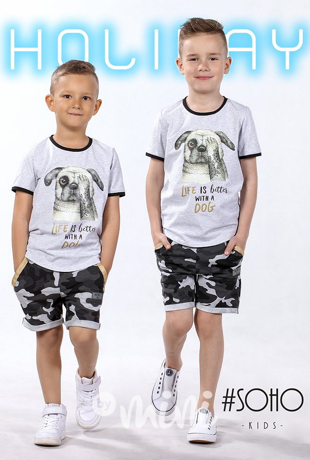 Chlapecký army set oblečení kraťasy + triko s buldokem