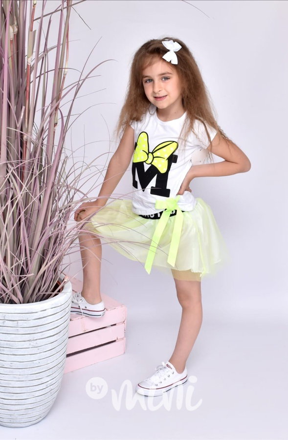 Žlutý Neon love Minnie set + tutu tylová sukně
