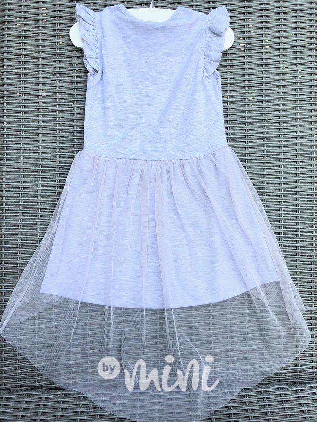 Šedé perličkové dívčí dětské letní šaty s vlečkou