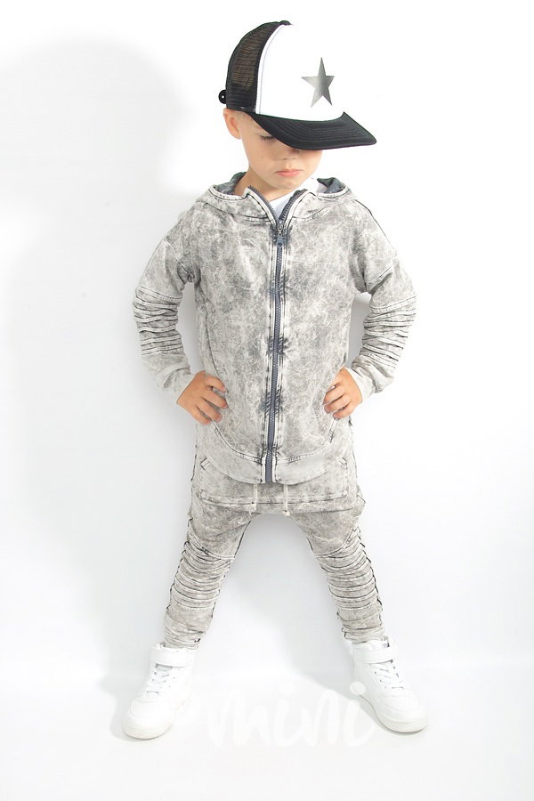 Acid wash biker mikina grey