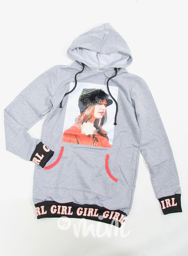 Hoodie dress GIRL šedá dívčí mikina