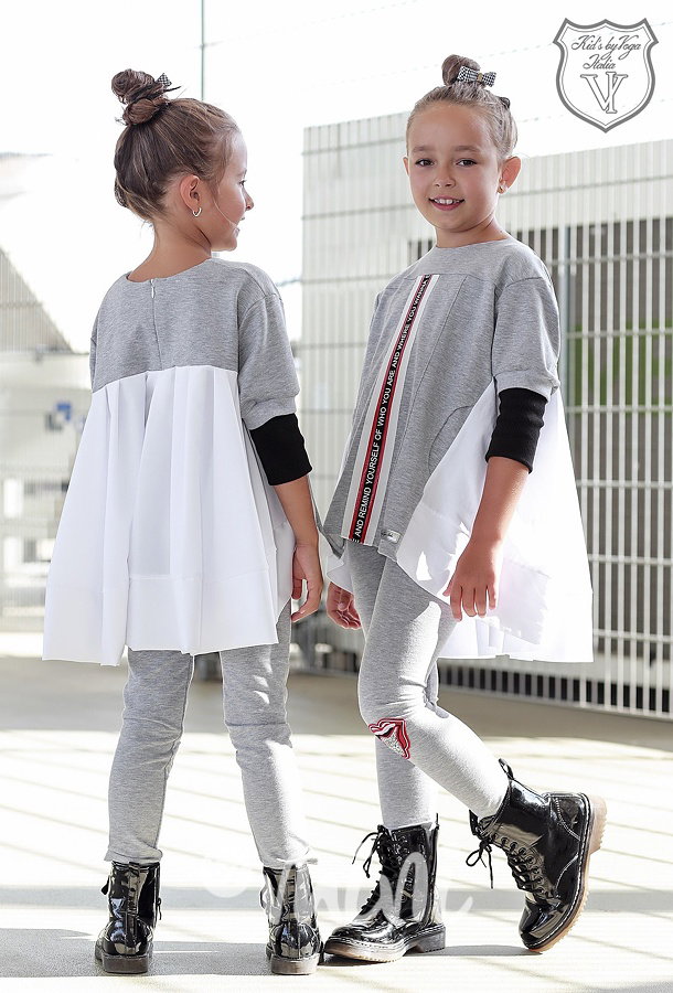 Designový grey dívčí set tunika a legíny