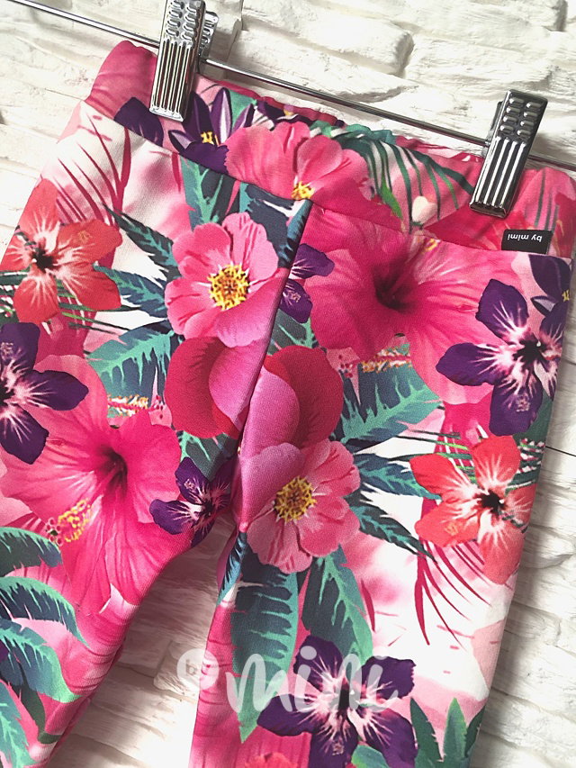Pink flower stretch legíny