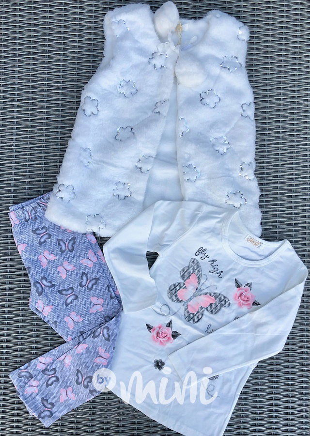 Trojkomplet - vesta, triko, legíny Butterfly white