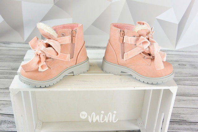 Dětské dívčí podzimní boty pink workery mašličky kožíšek