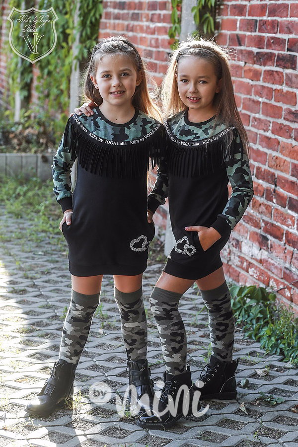 Designové army šaty s třásněmi