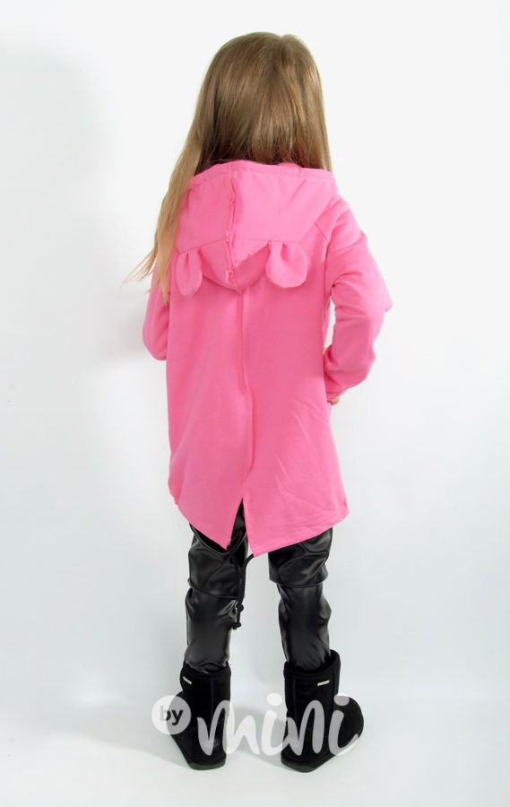 *HIT* Long dětská mikina ouška - růžová