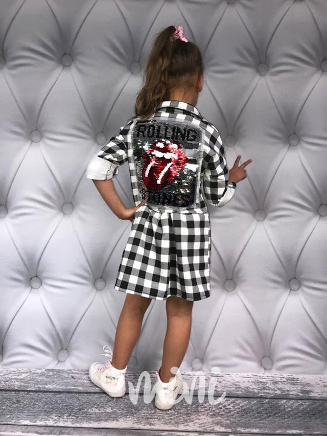 Rolling Stones white karo vyteplené šaty