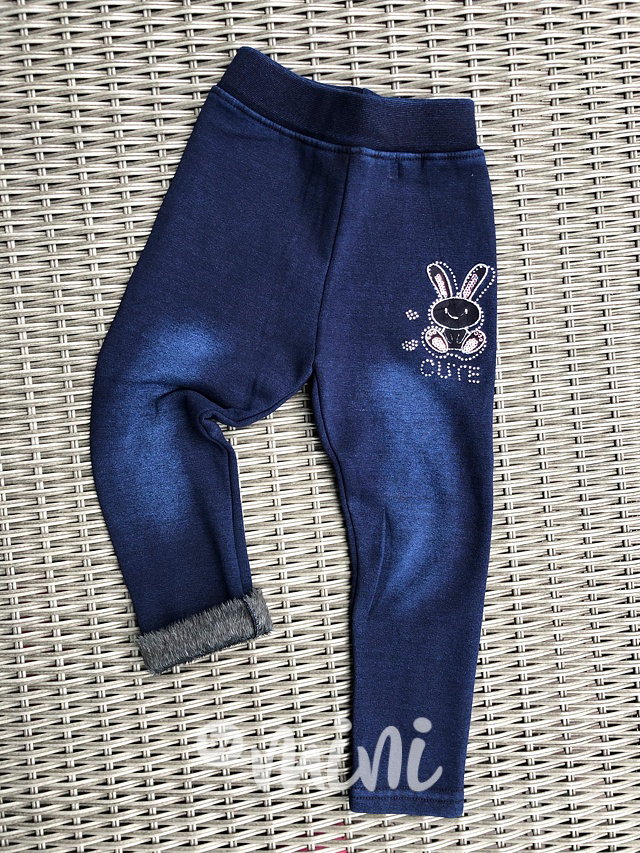 Zimní vyteplené stretch legíny jeans králíček