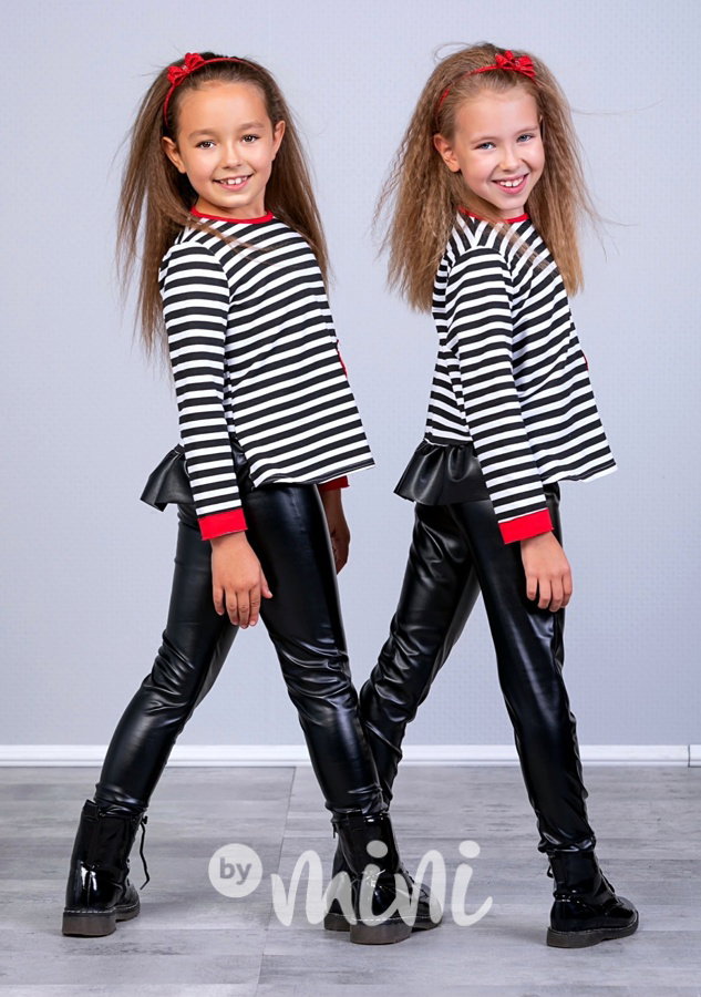 Black leather look designové legíny