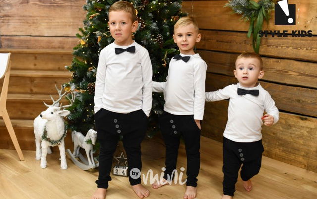 Triko s motýlkem + černé baggy kalhoty