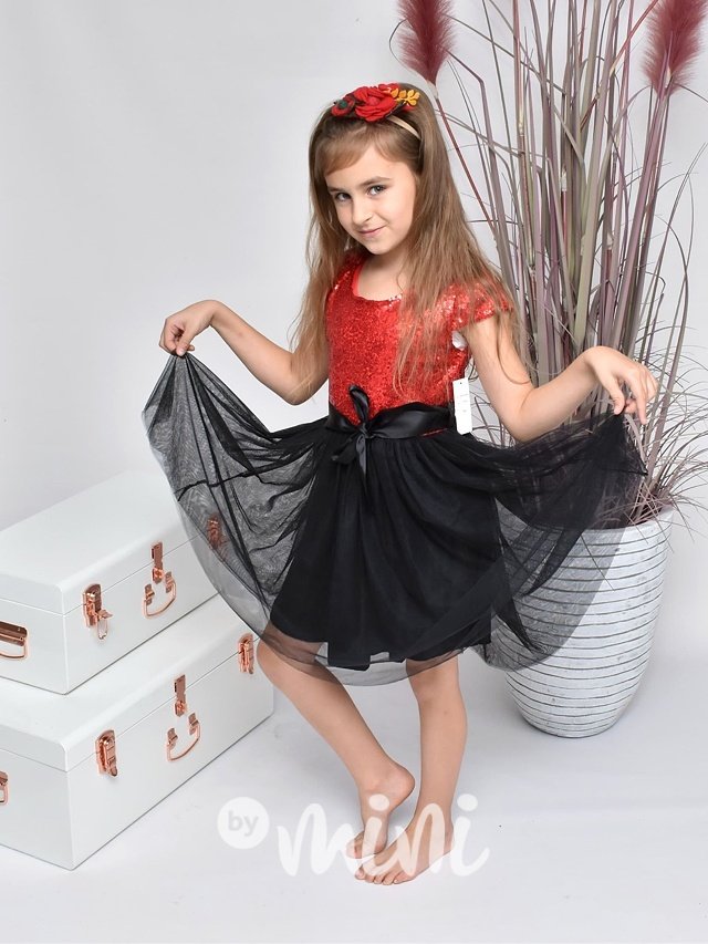 Flitrové dívčí šaty s tylovou sukní - red