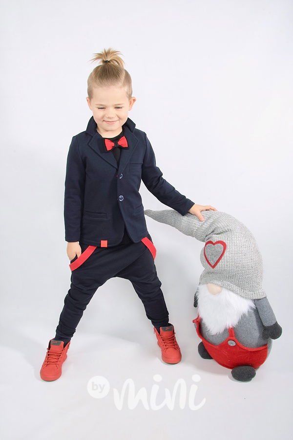 Navy & red chlapecký set -  sako a kalhoty