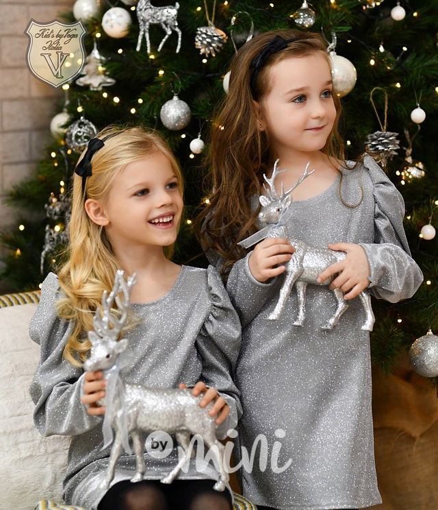 Stříbrné sváteční šaty - máma a dcera