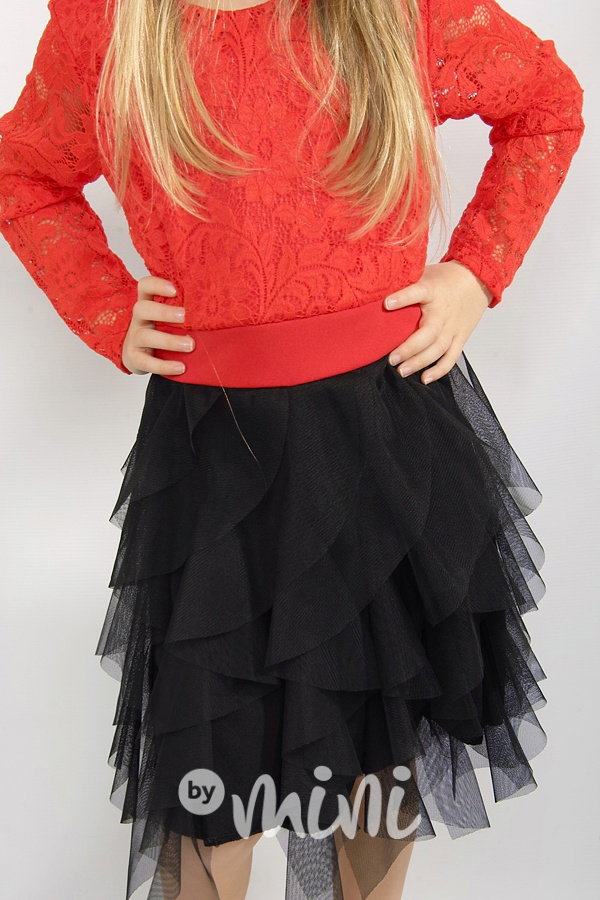 Slavnostní krajkové tylové šaty - black/red