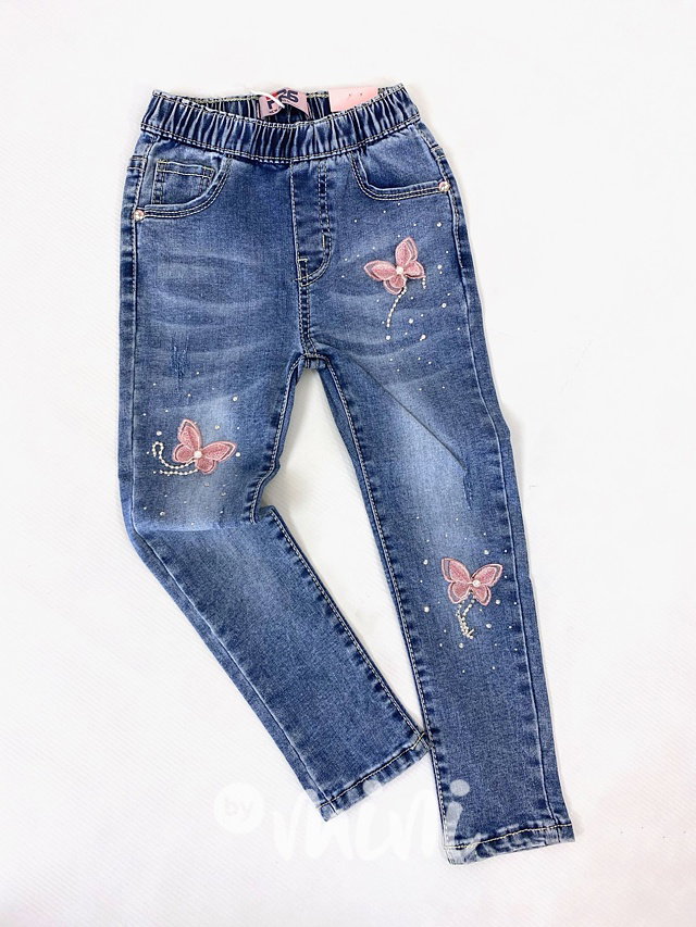 Stretch  blue jeans jegginy s kamínky