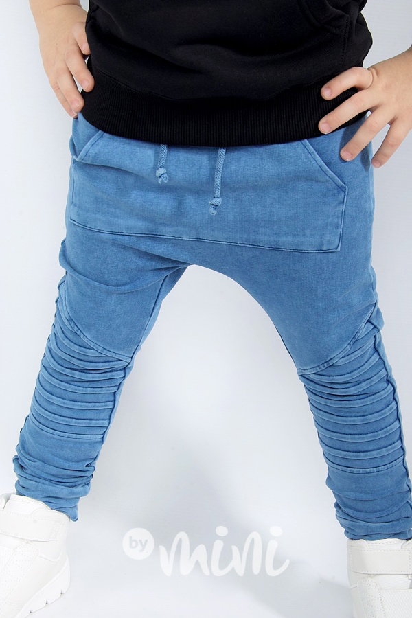Acid wash biker pants denim blue