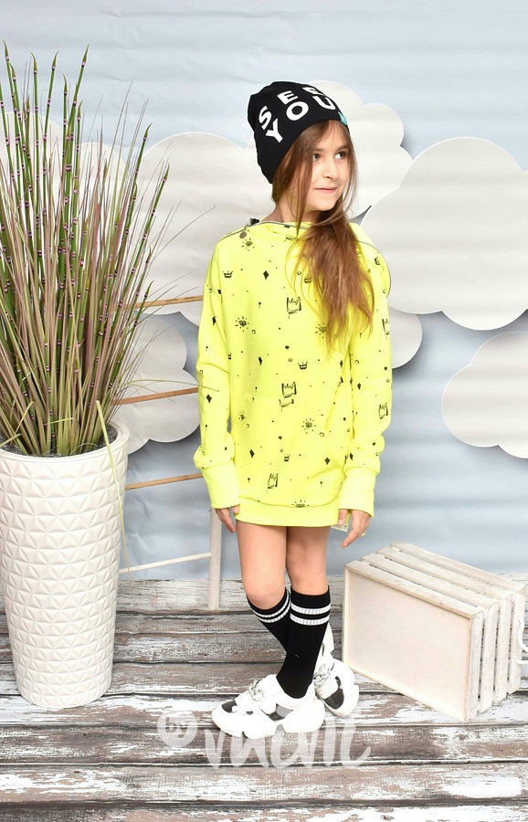 Neon hoodie MIMI dětská mikina - žlutá