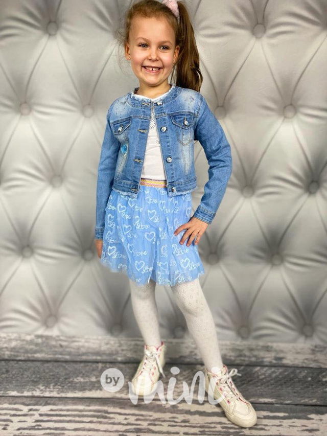 Dívčí set oblečení tutu sukně, bílé tričko, a džíska bundička  bymini