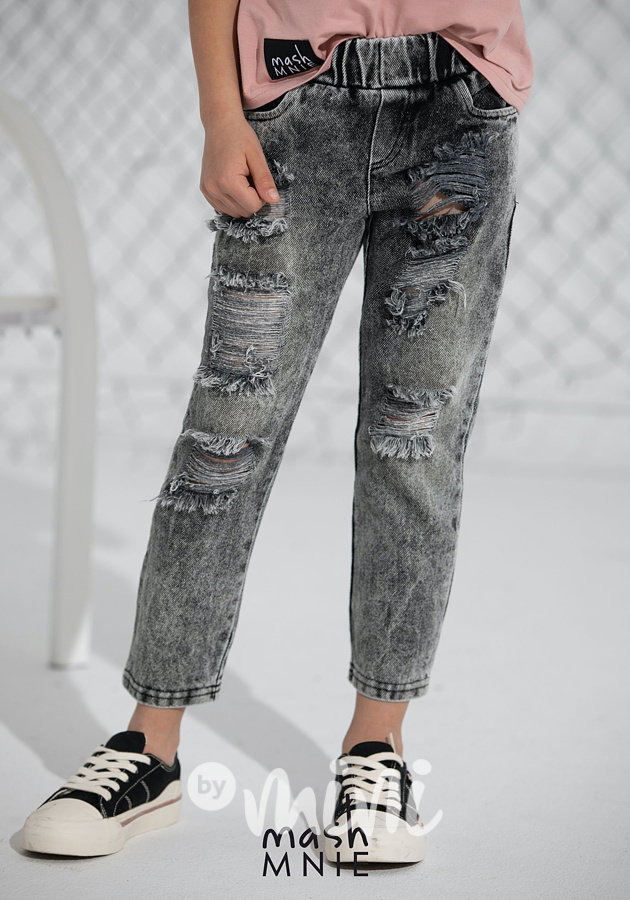 Boyfriend ripped jeans ice dye light black *Premium*