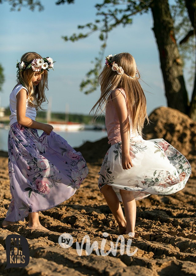 Flower midi sukně s všitými kraťasy - lila