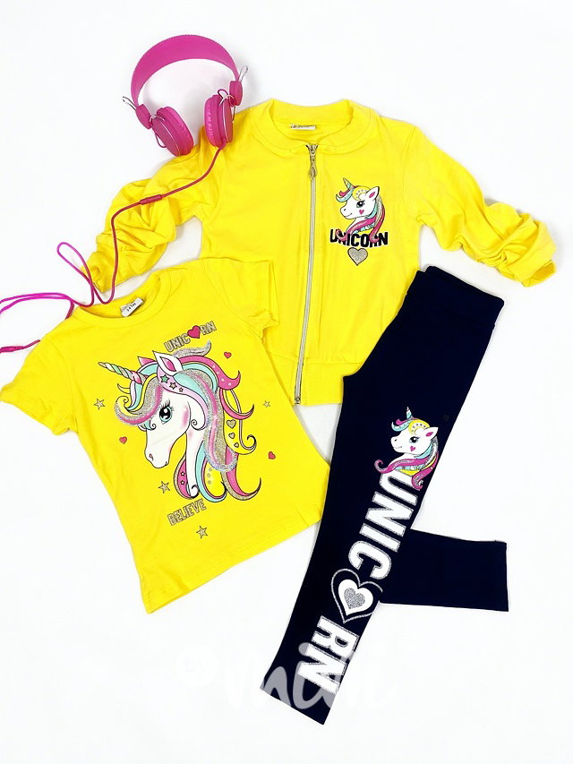 3pcs Unicorn yellow dívčí souprava