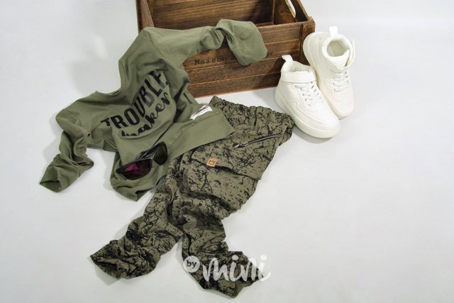 Dark khaki marble baggy kapsáče zip