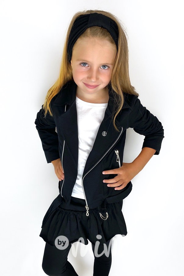 Černý bavlněný křivák - dívčí bunda