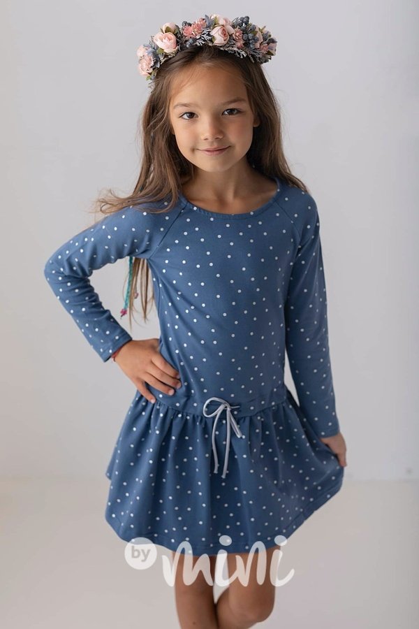 Lily dívčí modré šaty se stříbrnými puntíky