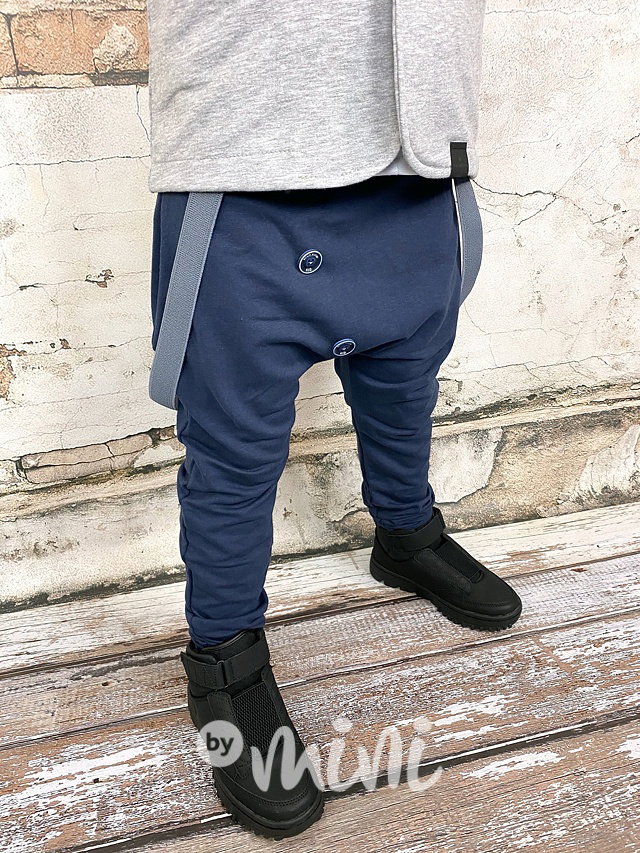 Navy baggy kalhoty s kšandami
