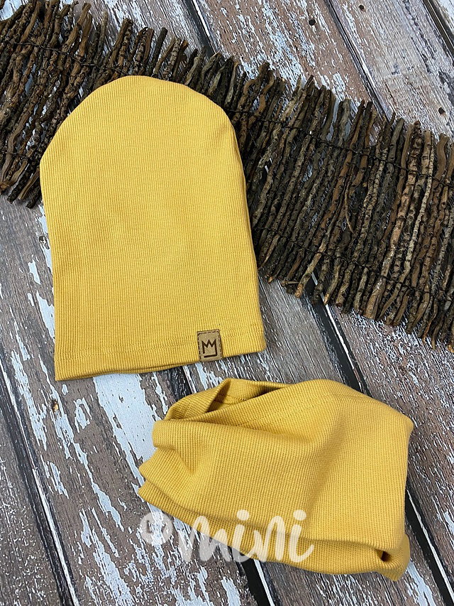 Mustard žebrovaná houmles čepka s tunelem